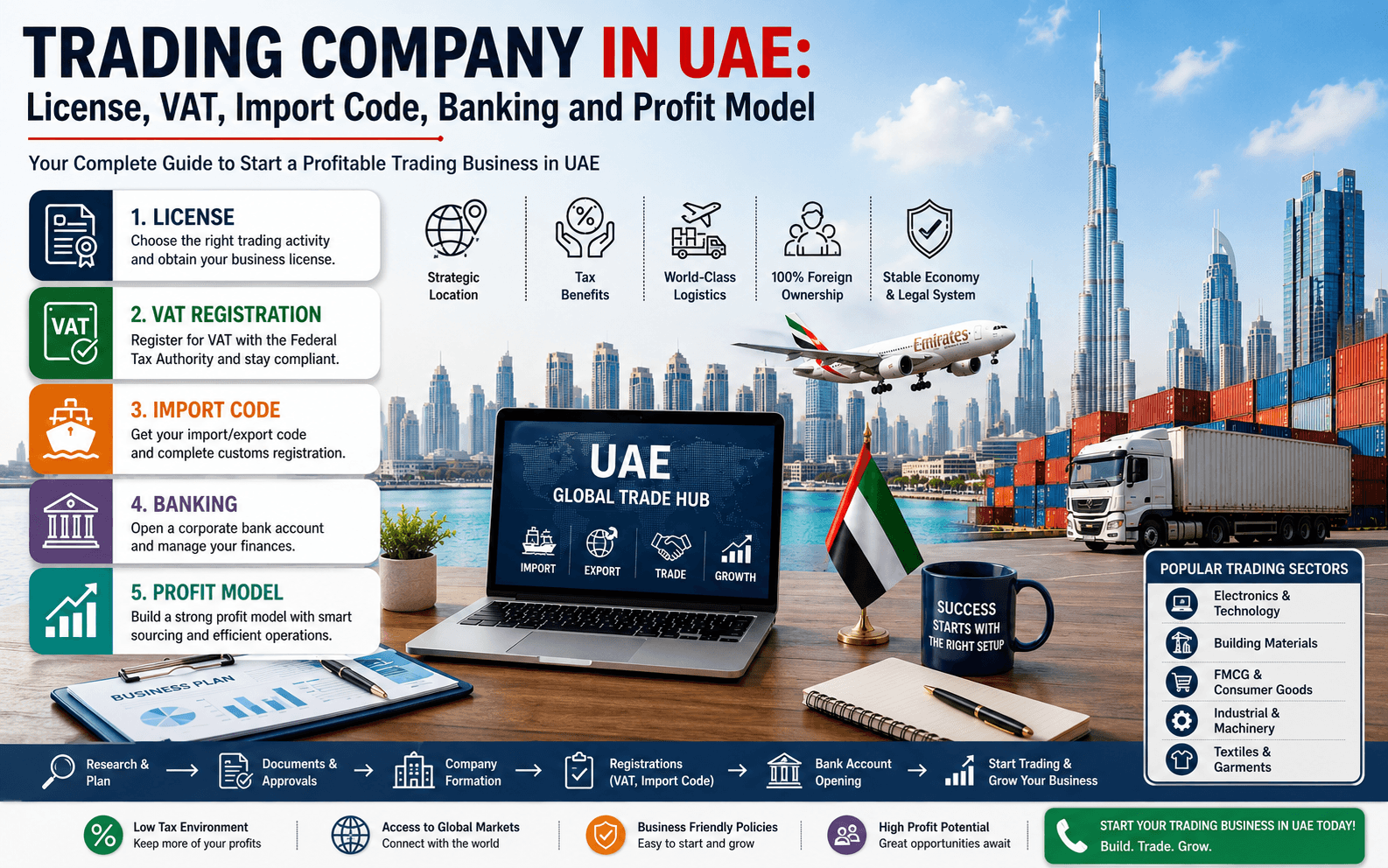 Trading Company in UAE: Practical License, VAT, Customs and Banking Guide
