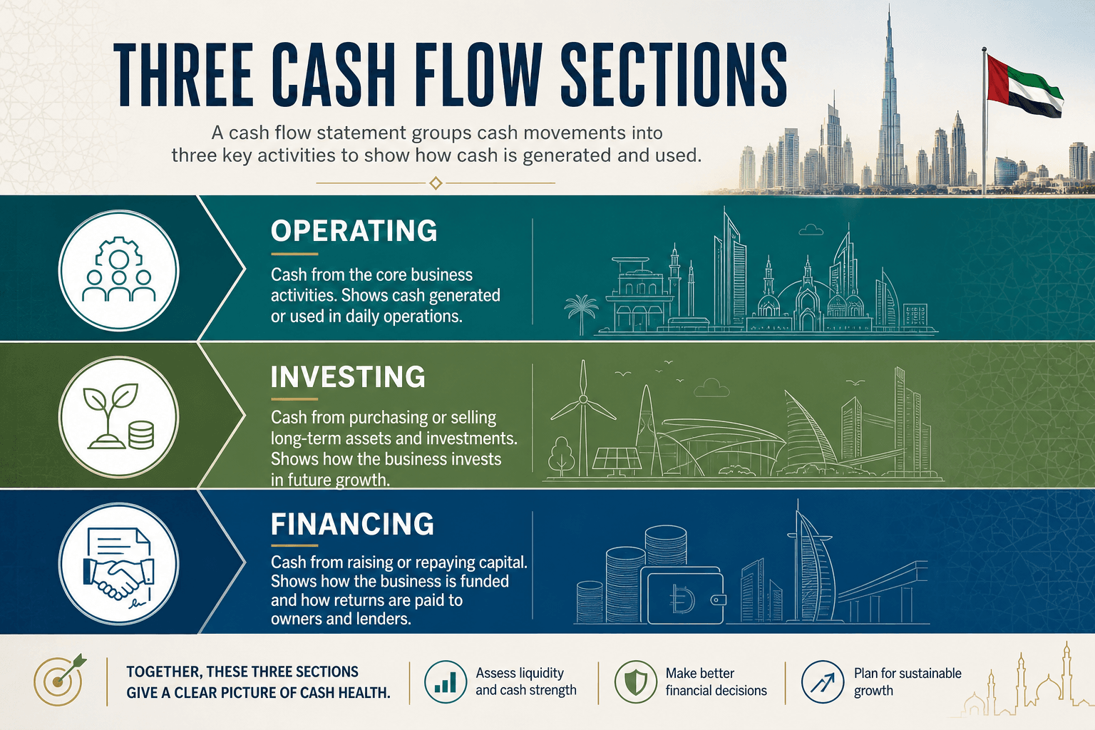 Diagram reconciling net profit to operating cash flow through working capital adjustments
