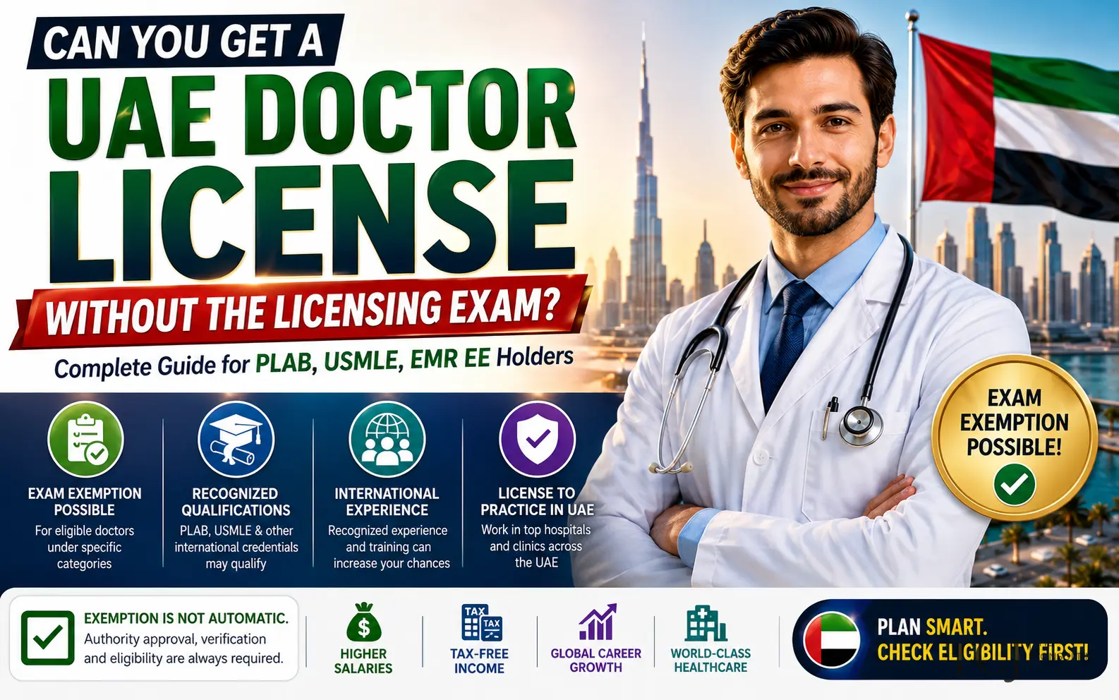 Can You Get a UAE Doctor License Without the Licensing Exam? Complete Guide for PLAB, USMLE and EMREE Holders