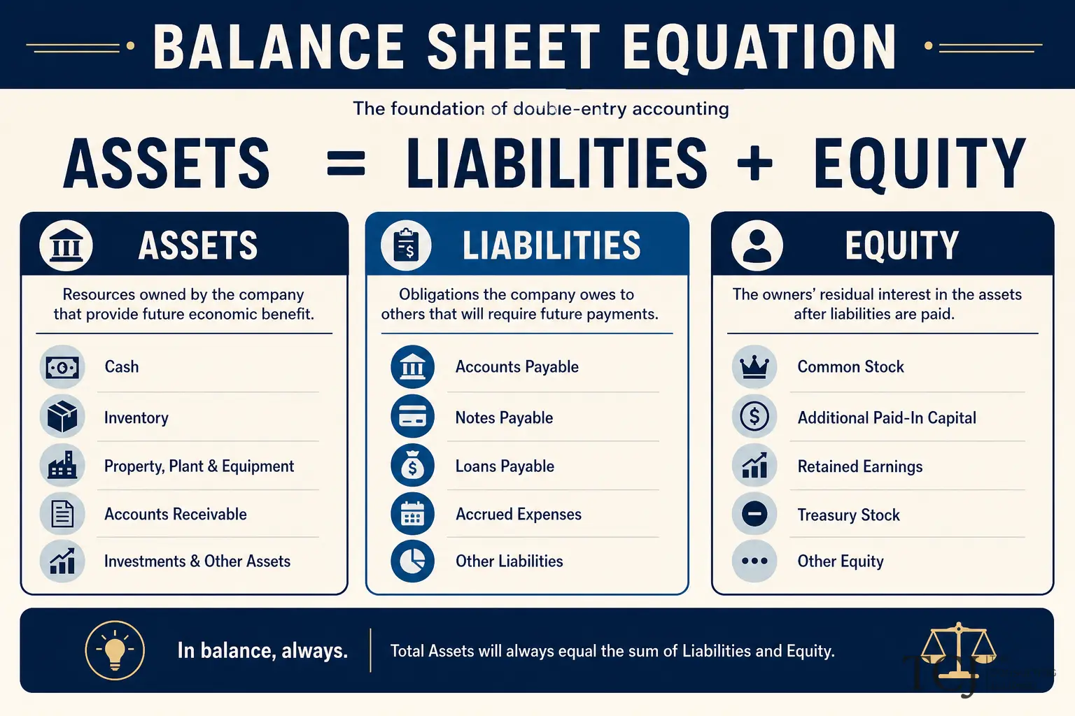 Annotated balance sheet highlighting current assets current liabilities working capital and equity sections